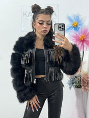 Geacă din blană cu cristale neagră Alexis