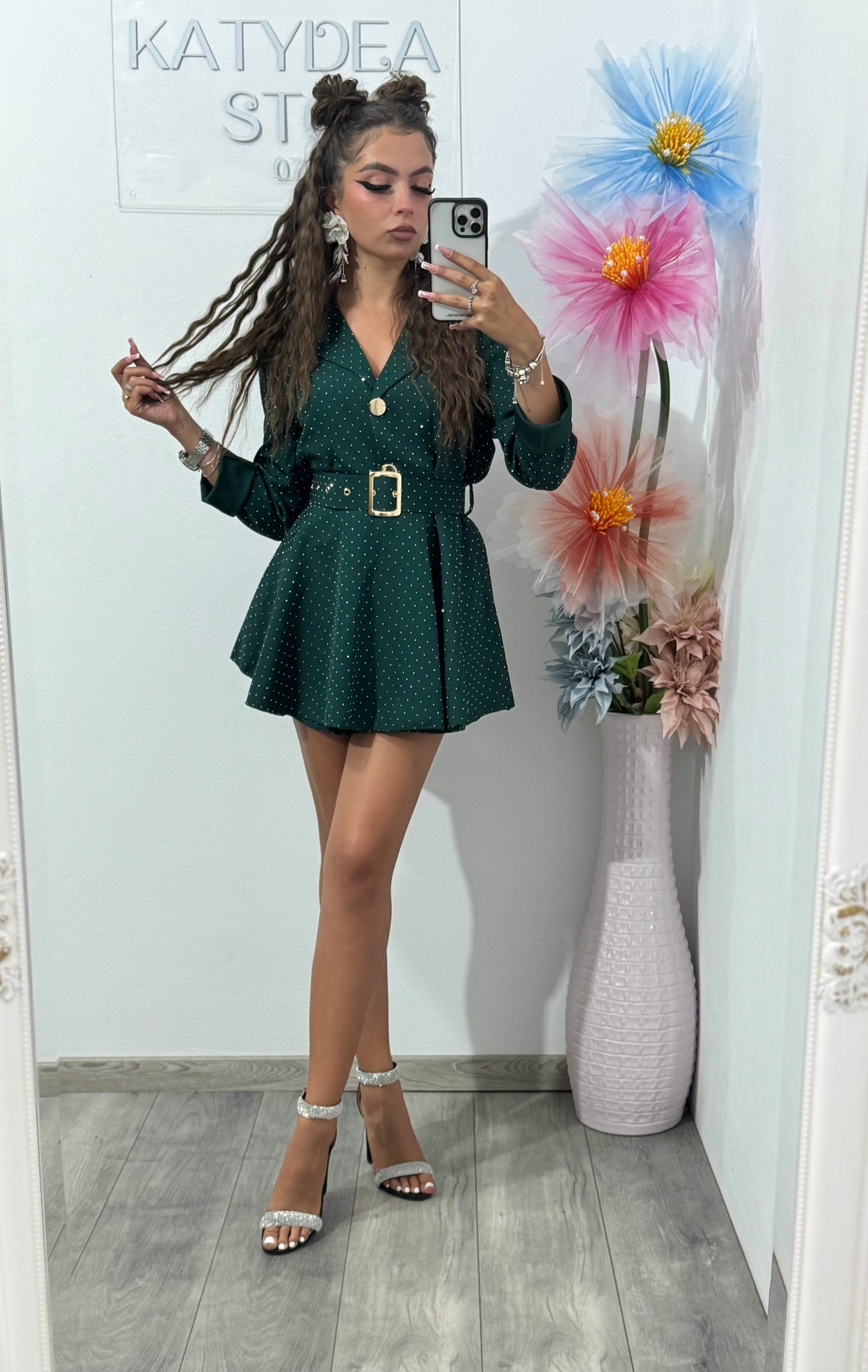 Salopetă full piatră verde Melania