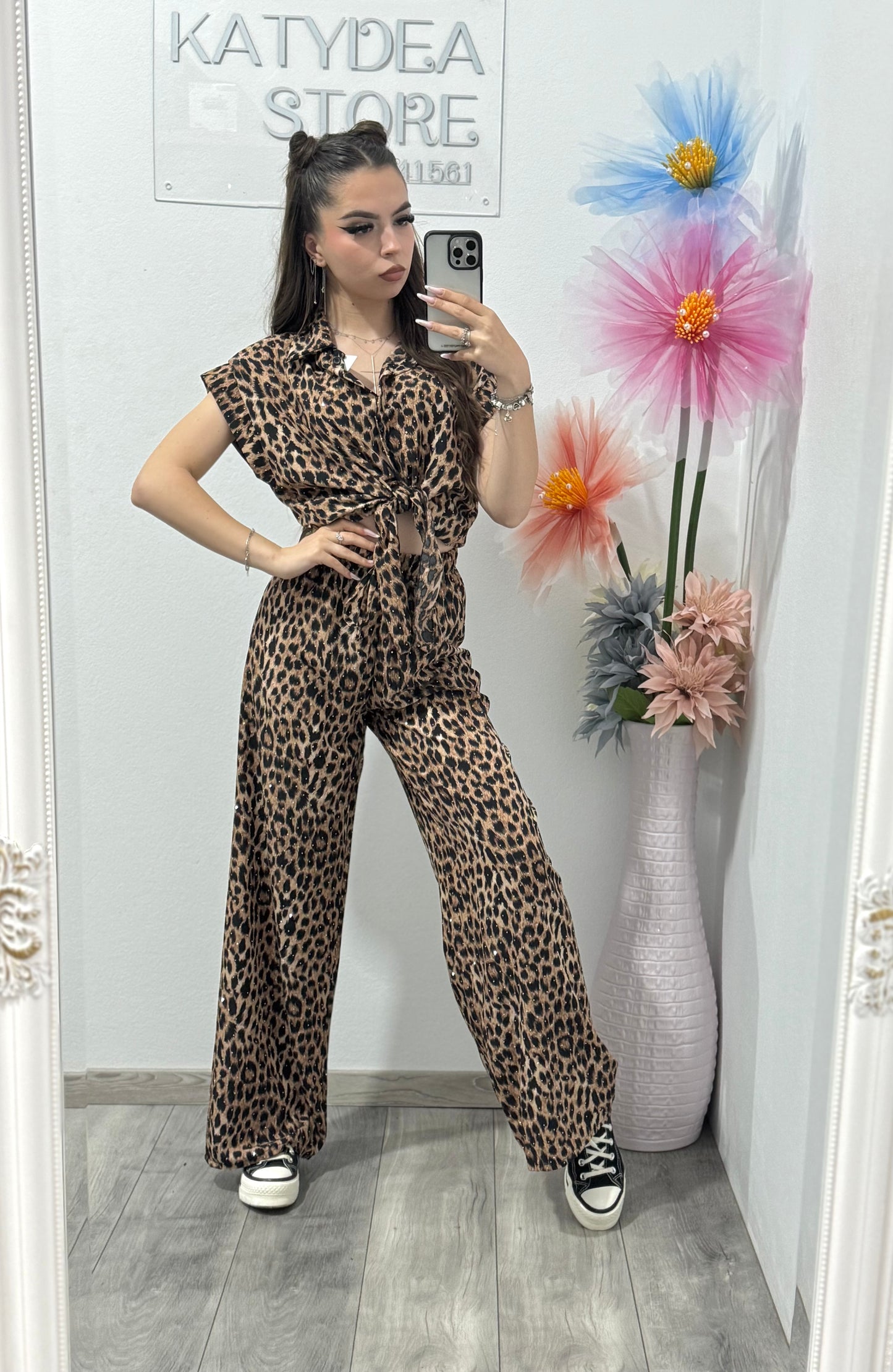 Compleu animal print cu cristale Roxanna