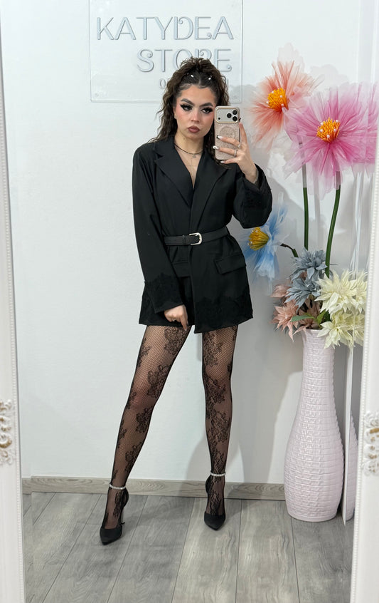 Sacou elegant cu dantelă neagră , negru  SORINA