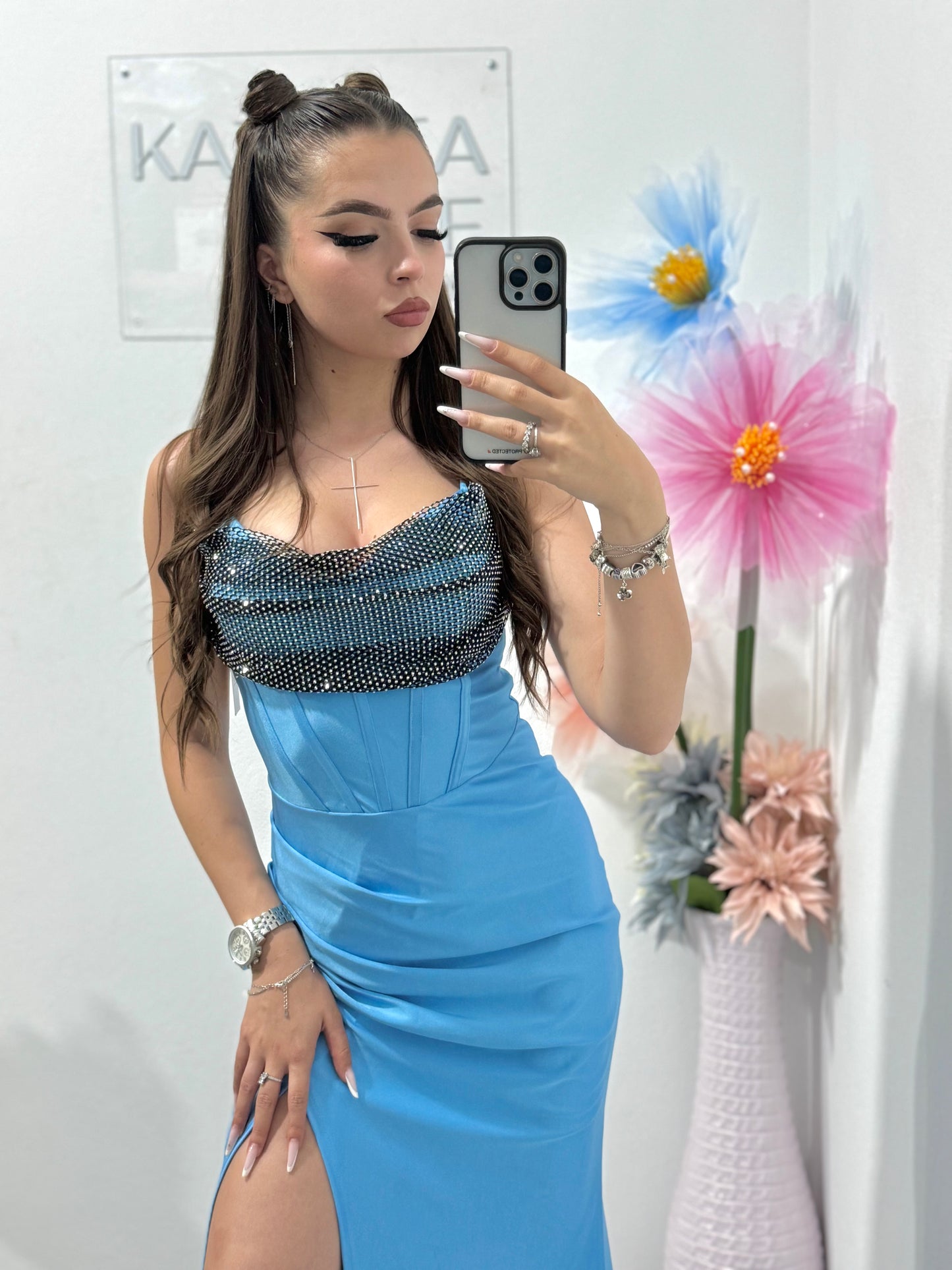 Rochie elegantă cu cristale babyblue Katherine