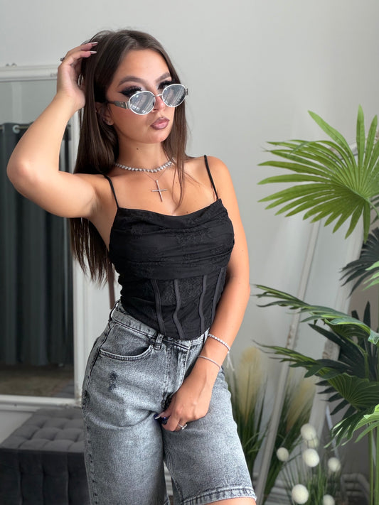 Top dantelat negru MARA