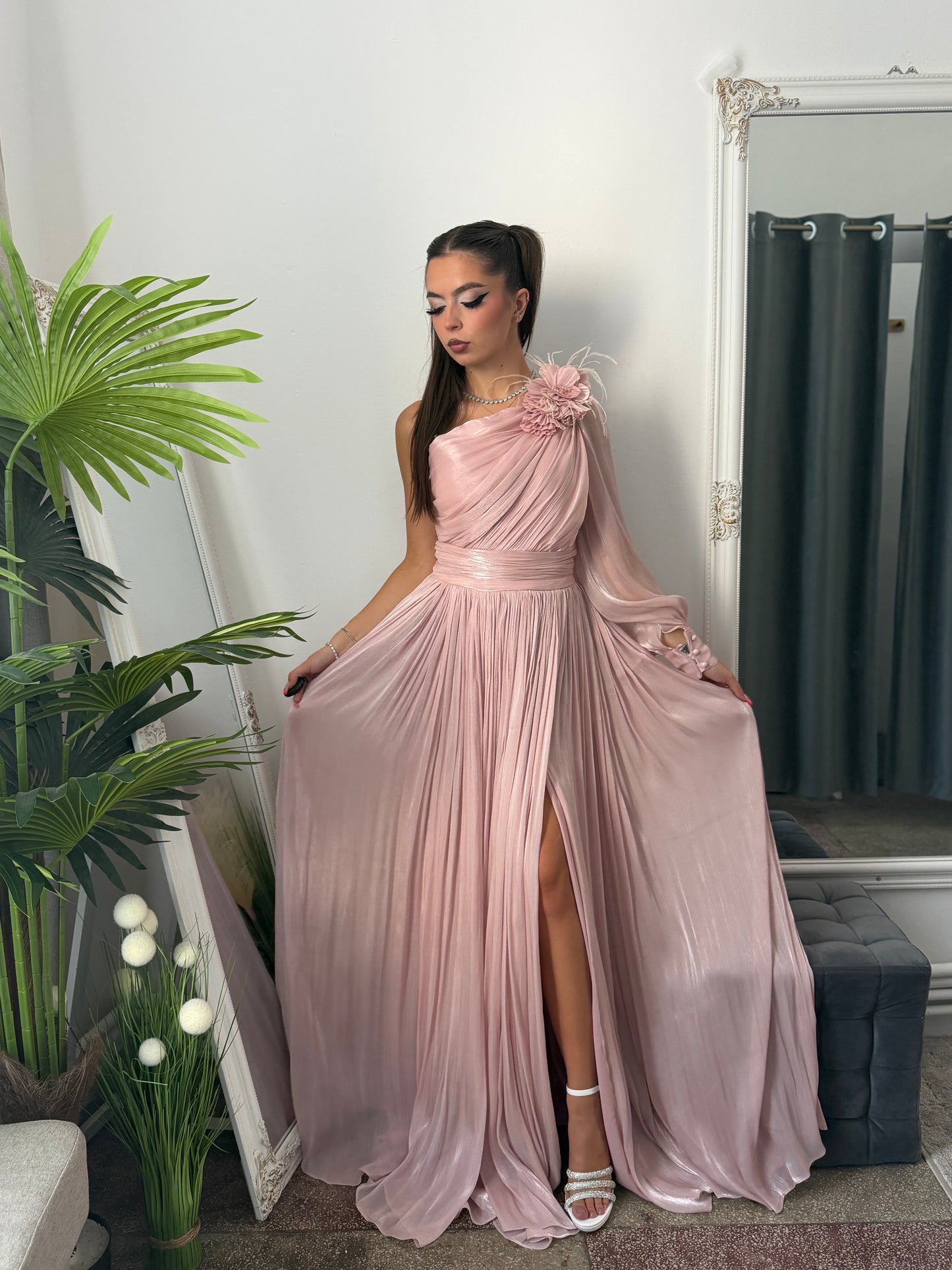 Rochie elegantă roz pudră VICTORIA