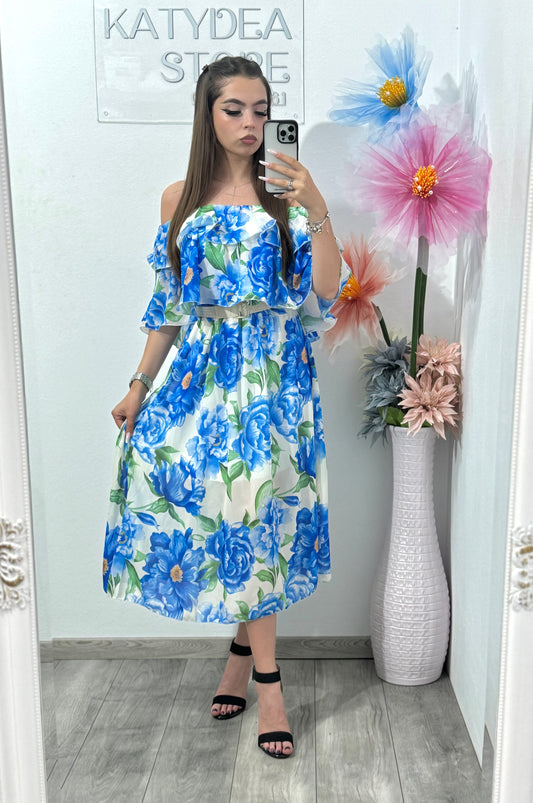 Rochie cu imprimeu floral bleu