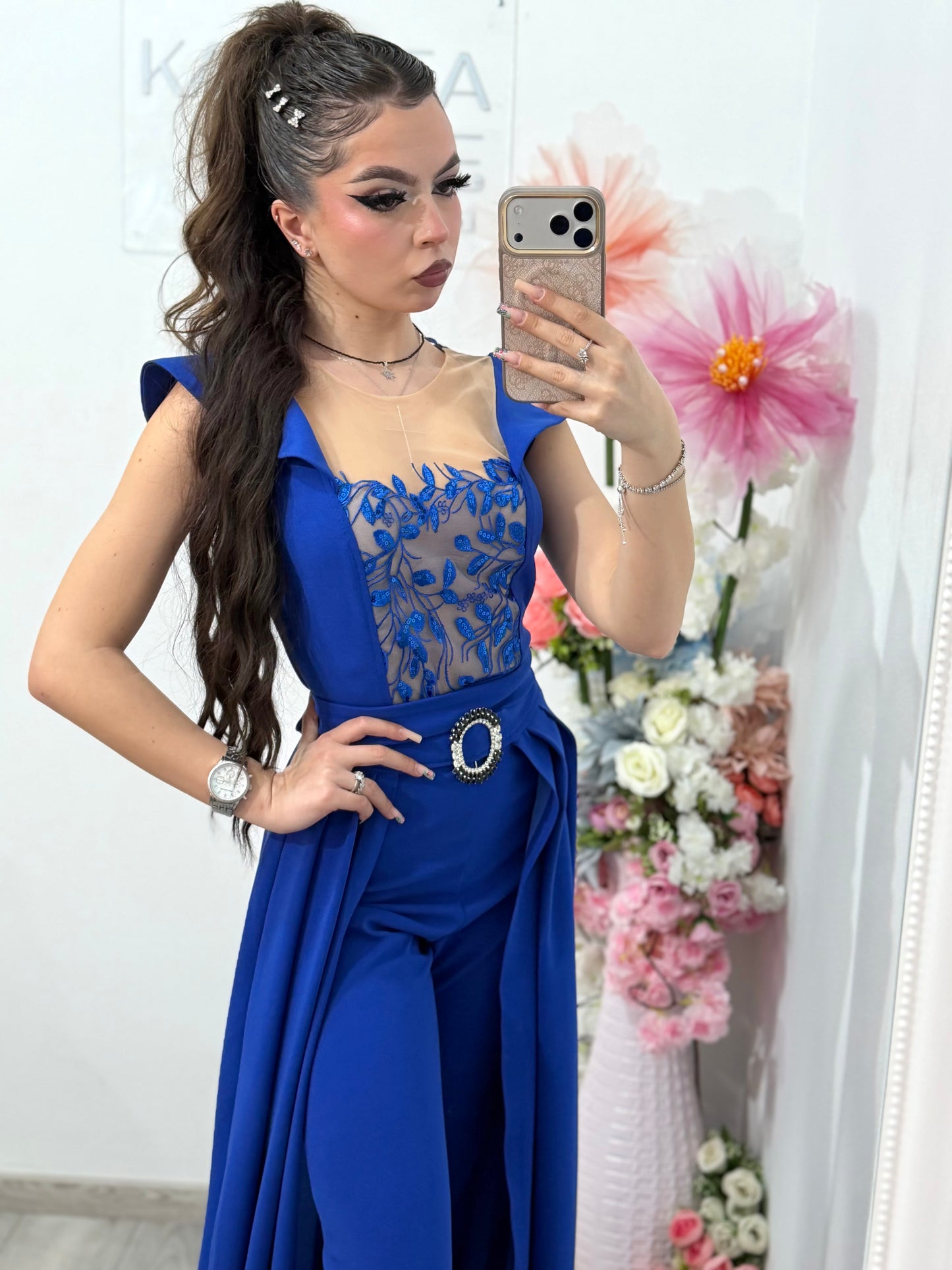 Salopeta albastra eleganta cu trena detasabila Belle