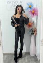 Geacă din fâș cu două fețe neagră Dalia