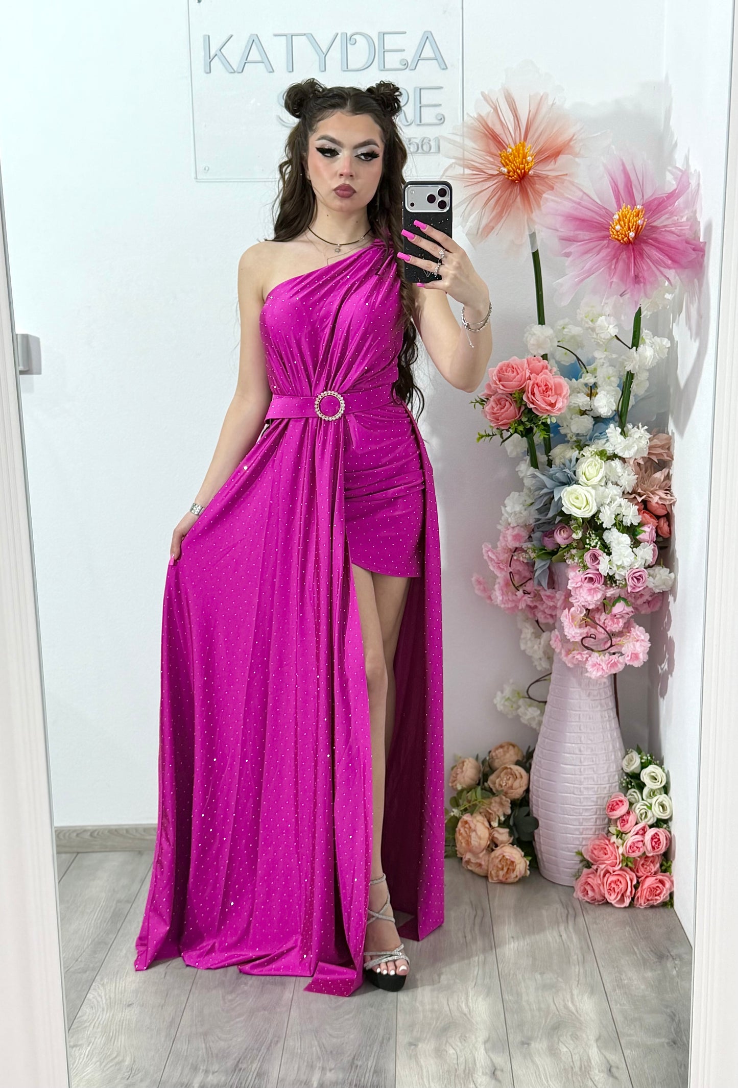 Rochie elegantă cu cristale fucsia Cleopatra