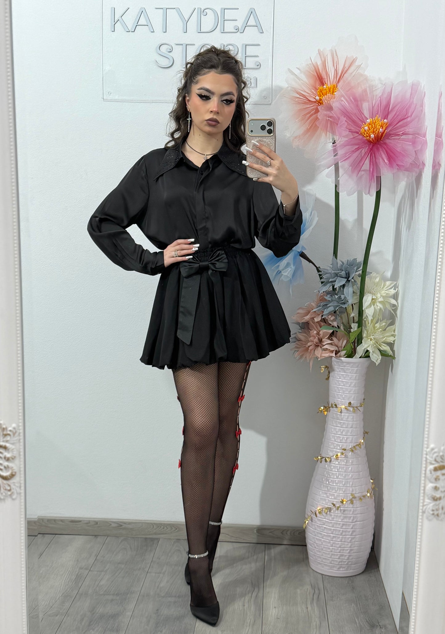 Cămașă satinata cu guler accesorizat PAULA