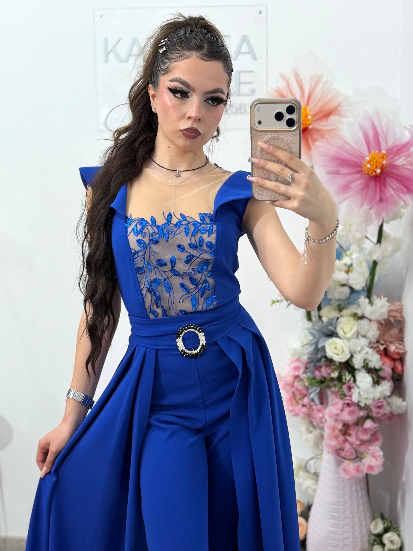 Salopeta albastra eleganta cu trena detasabila Belle