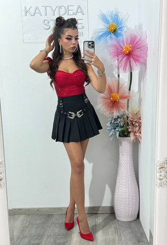 Fustă plisată cu catarame Zonia