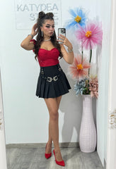 Fustă plisată cu catarame Zonia