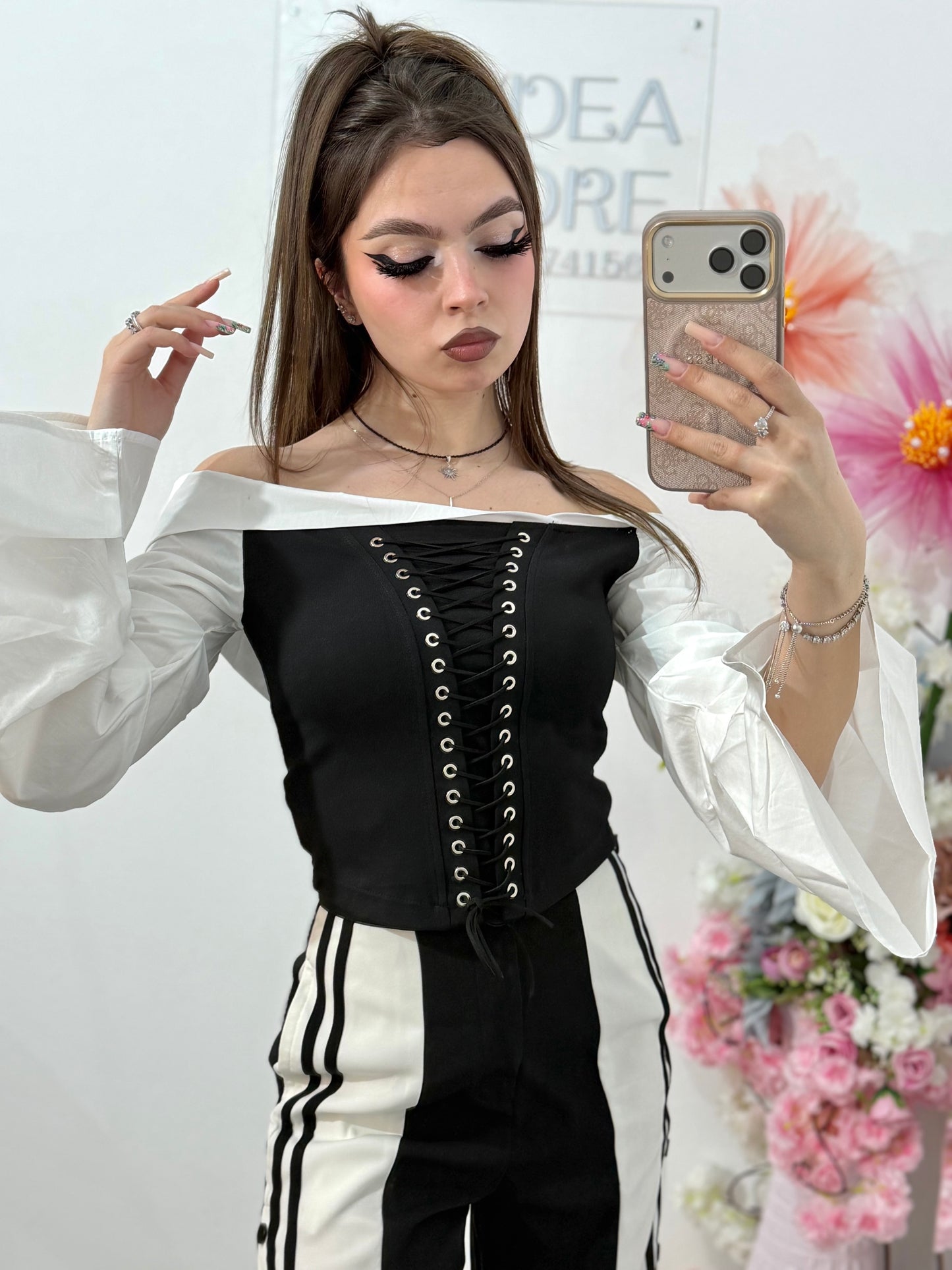 Top stil corset alb&negru HERENA