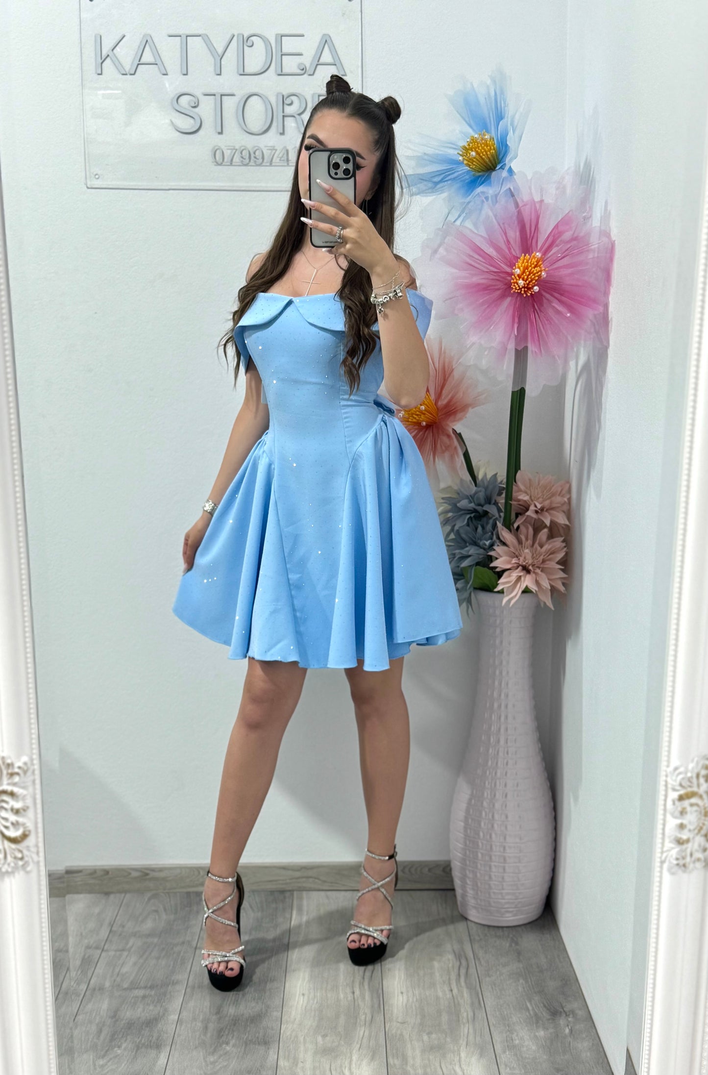 Rochie cu cristale ștanțate babyblue Clary