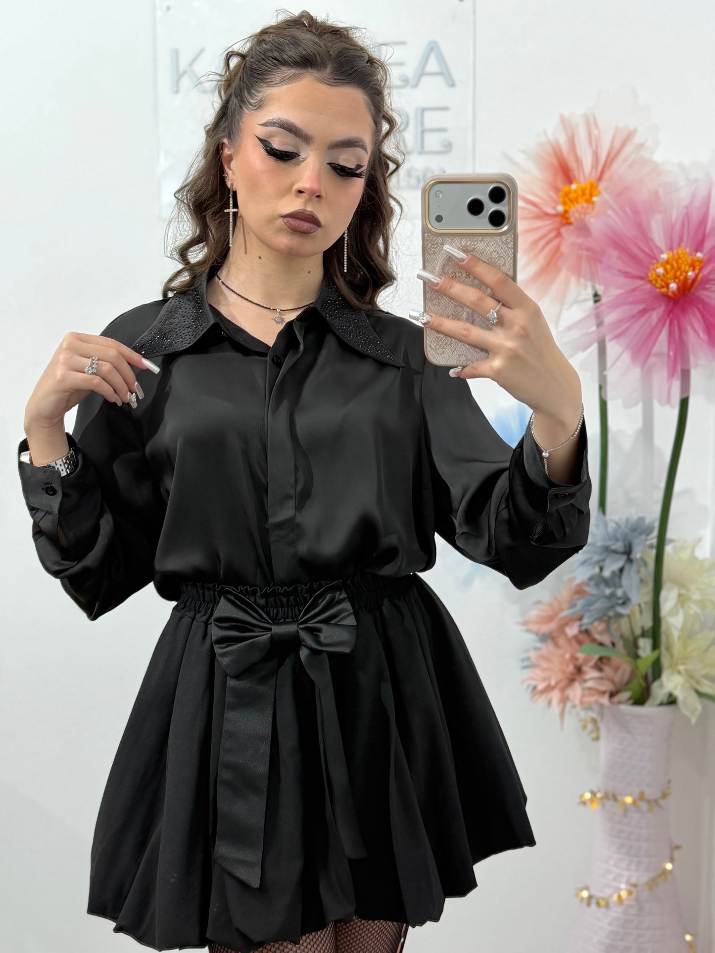 Cămașă satinata cu guler accesorizat PAULA