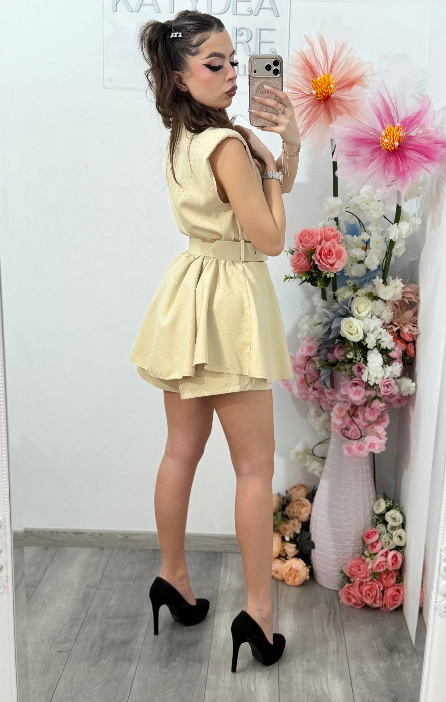 Salopetă elegantă cu cristale crem Elissa
