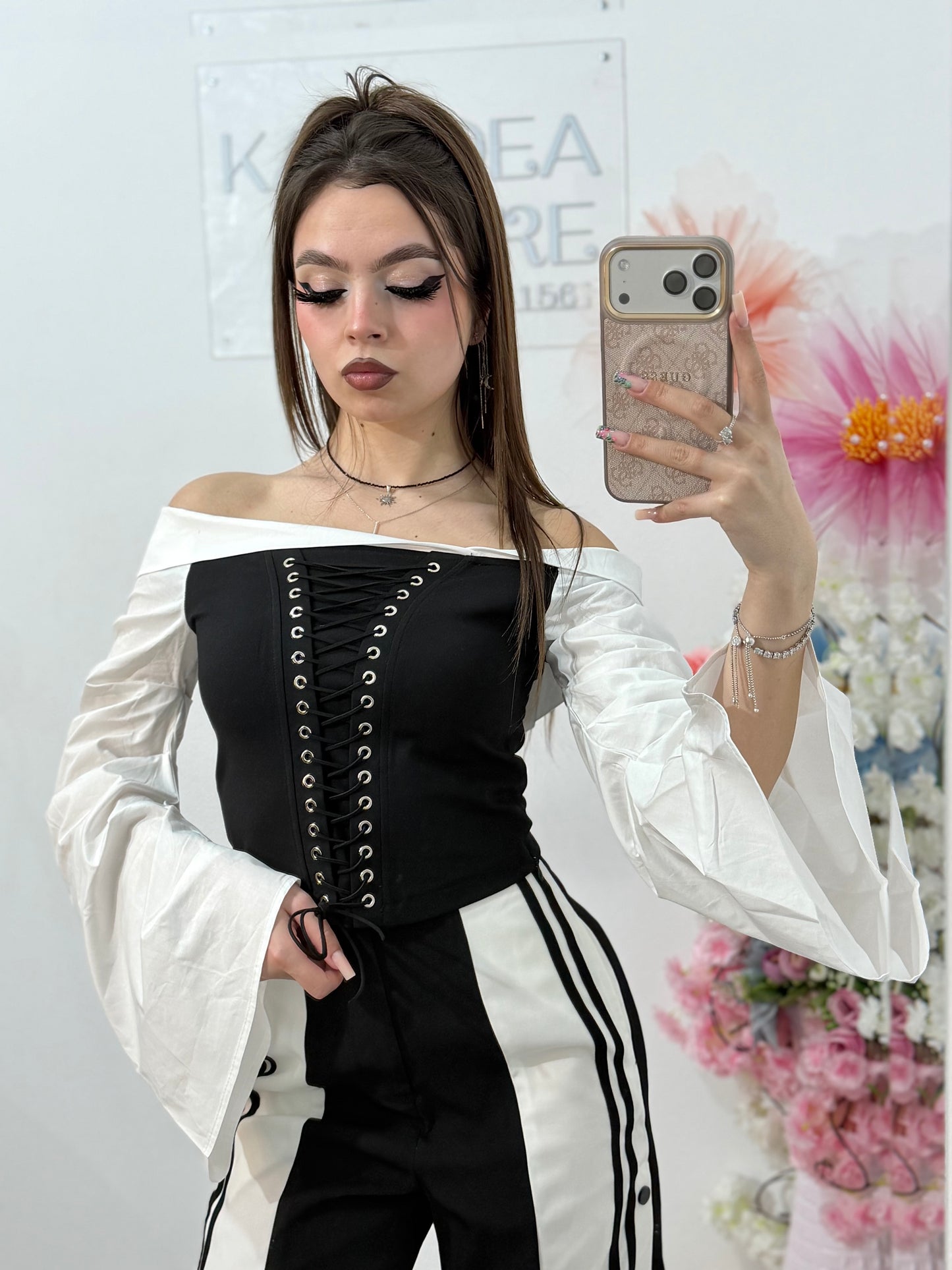 Top stil corset alb&negru HERENA