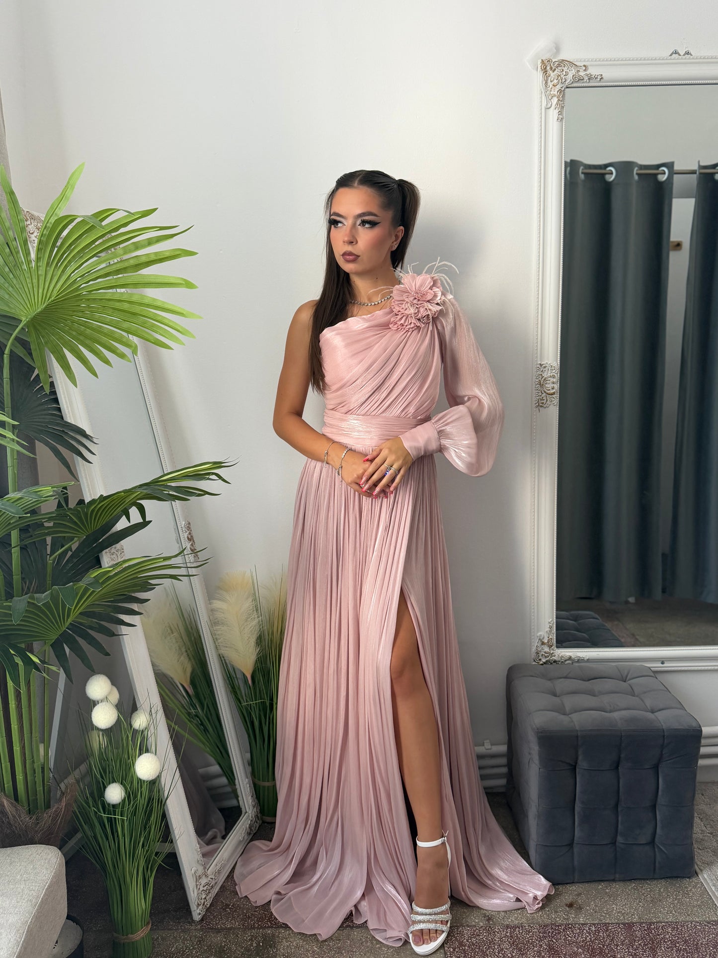 Rochie elegantă roz pudră VICTORIA