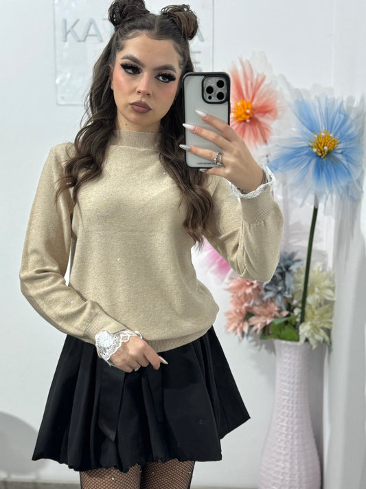 Bluza din tricot cu fir lucios și dantelă DORA