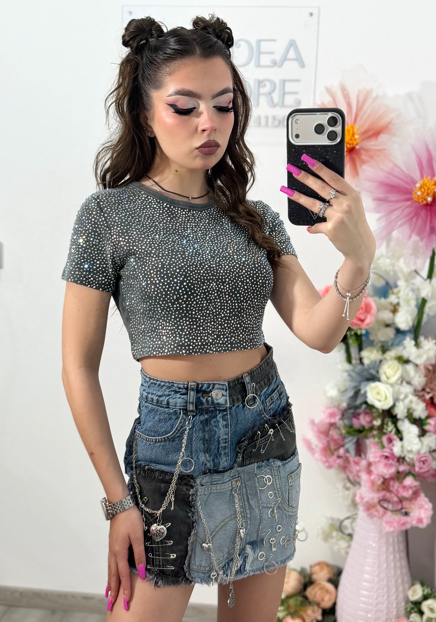 Tricou crop cu cristale ALIS