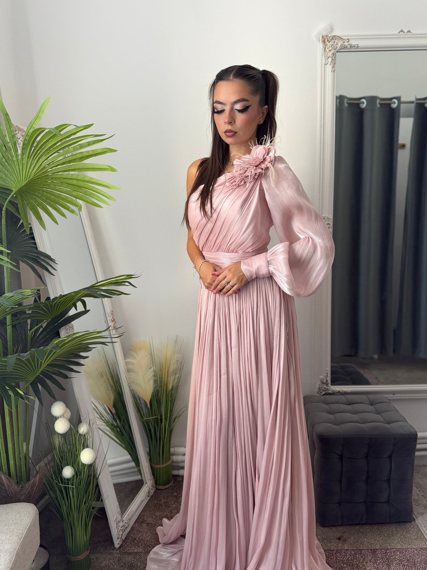 Rochie elegantă roz pudră VICTORIA