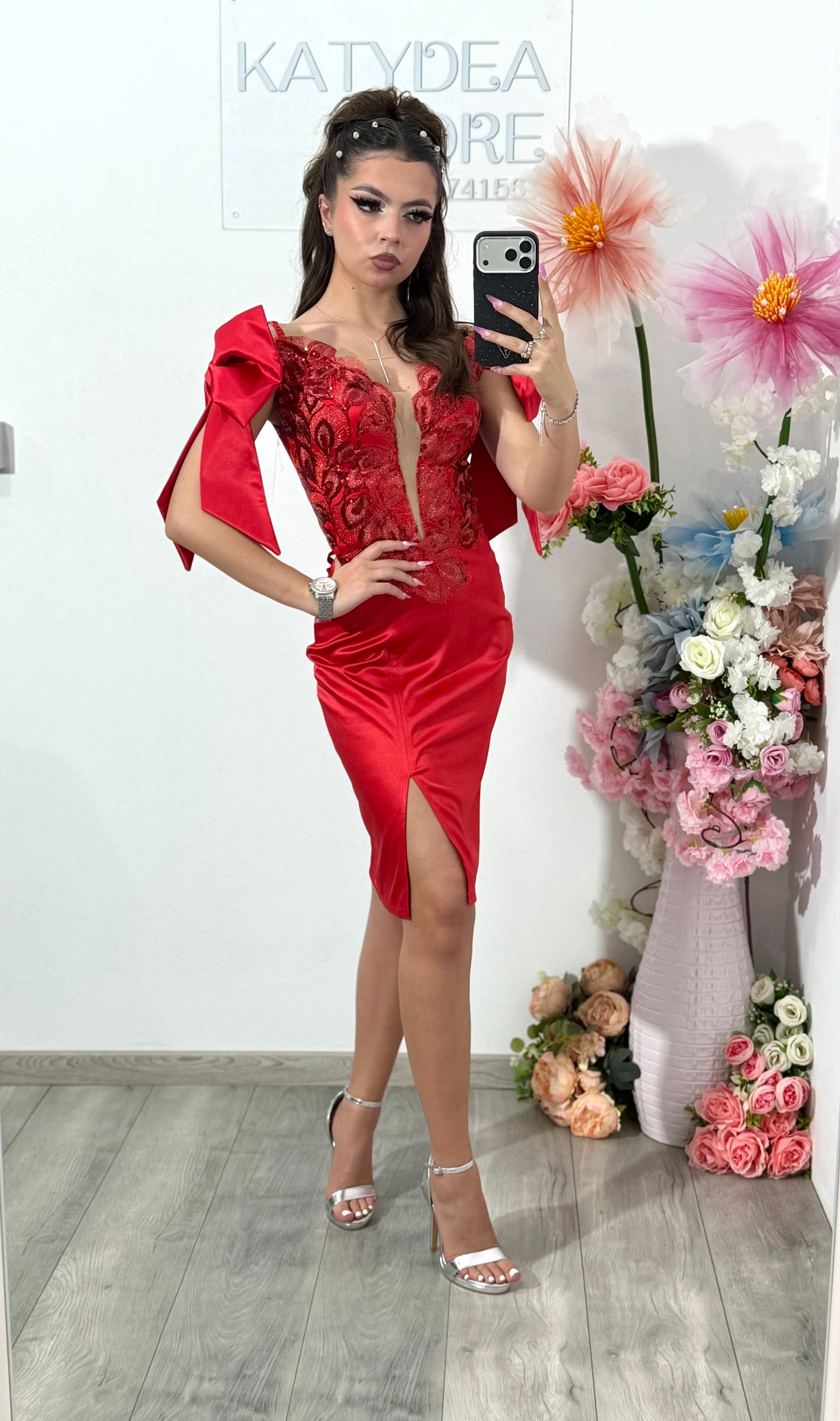 Rochie din tafta roșie PRINCESS