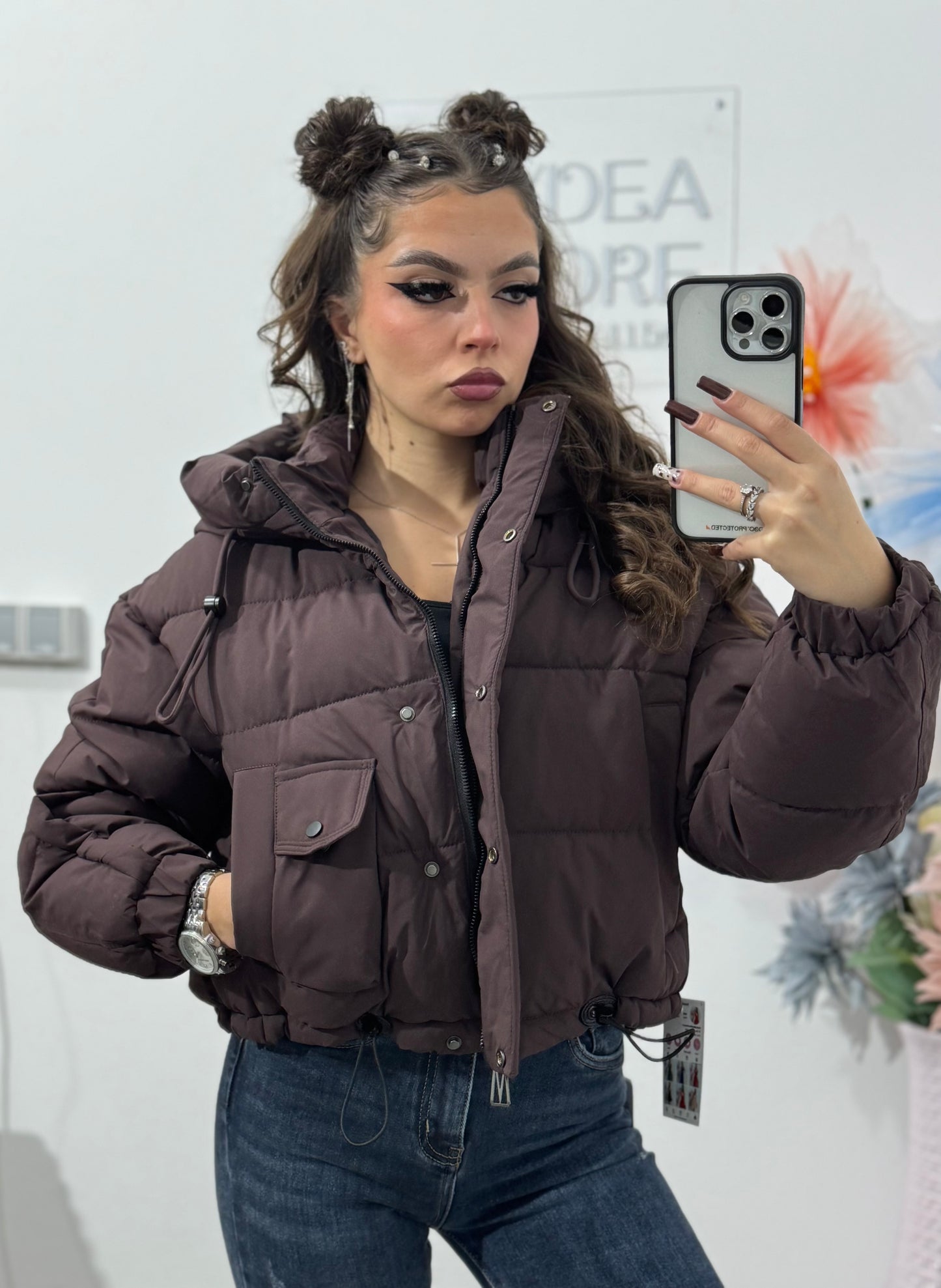 Geacă tip puffer ciocolatiu KEKE