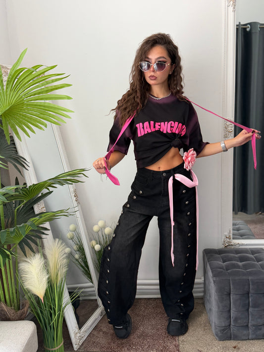 Jeans negrii cu butoni Ballonfit