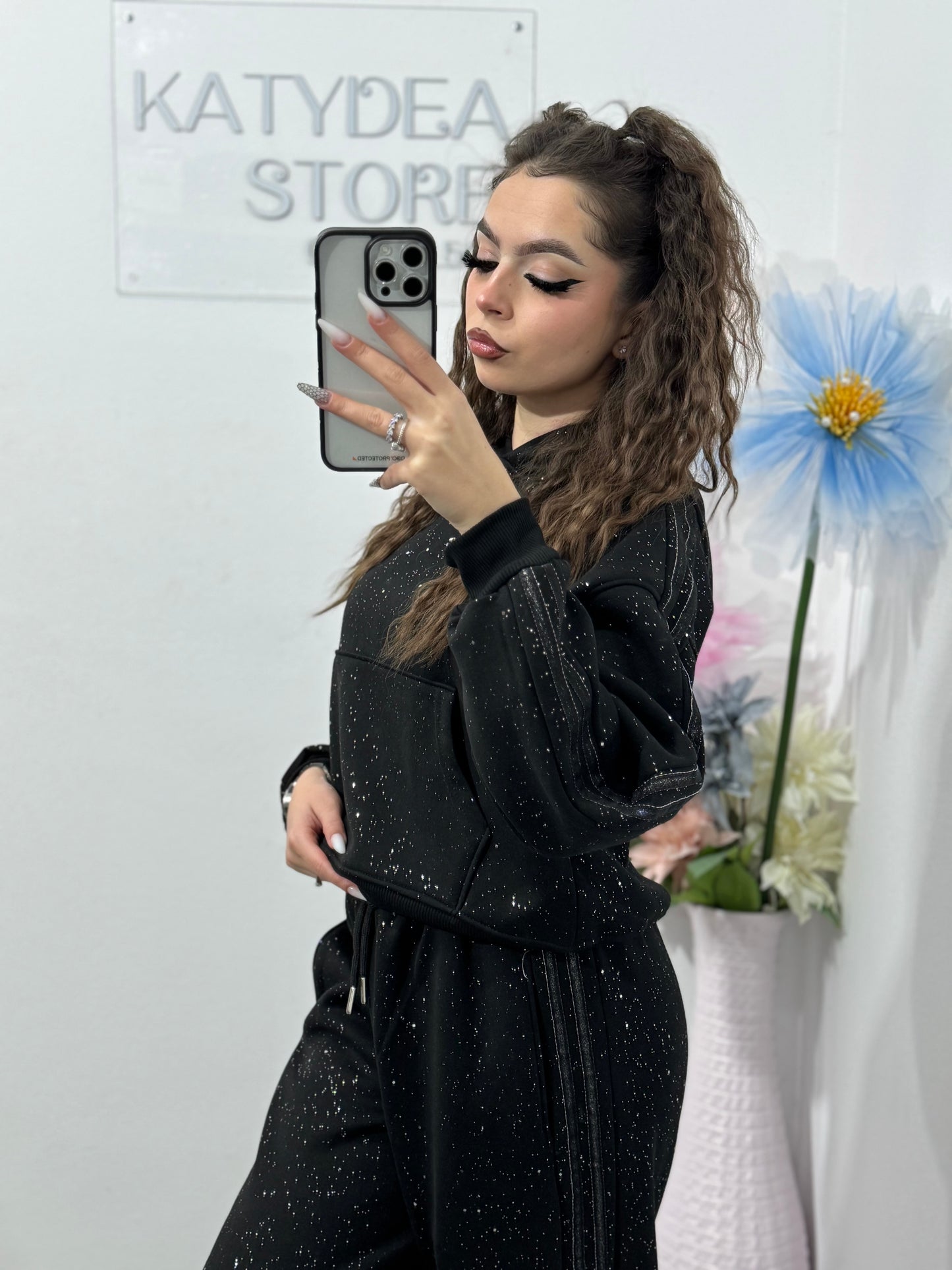 Compleu cu particule de sclipici negru GALAXY