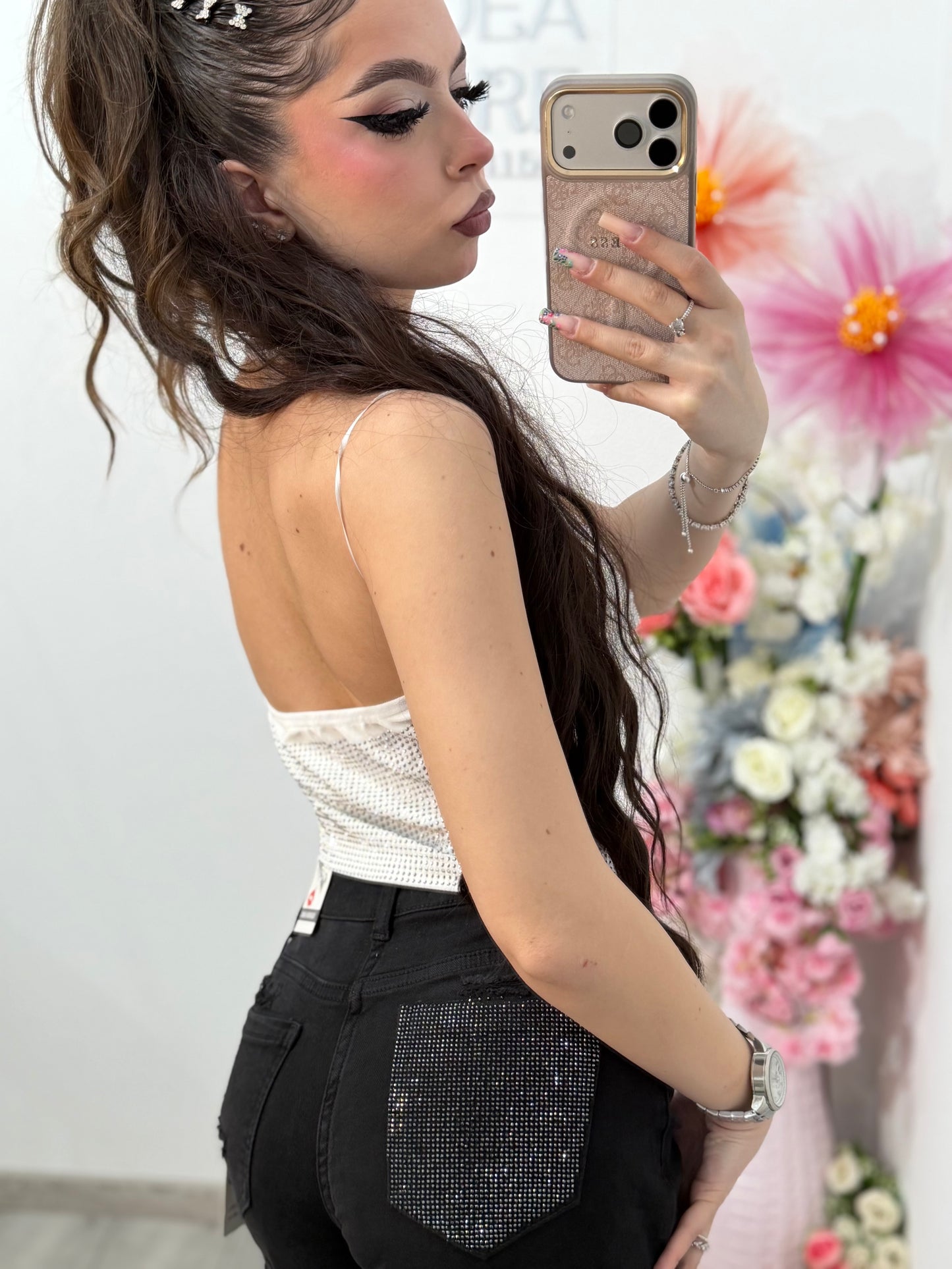 Top elegant full piatră alb NASIA
