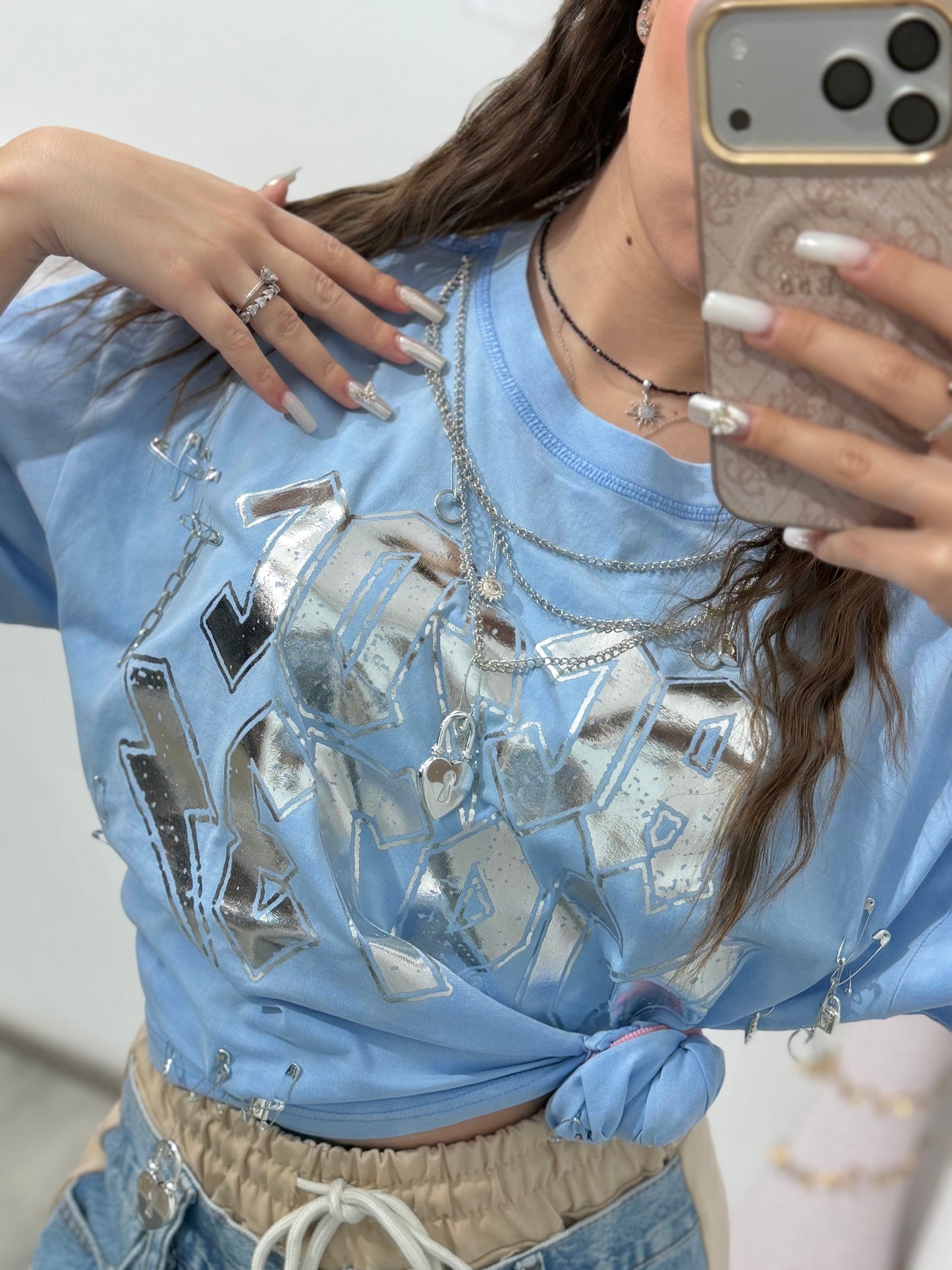 Tricou ROCK cu lanț babyblue