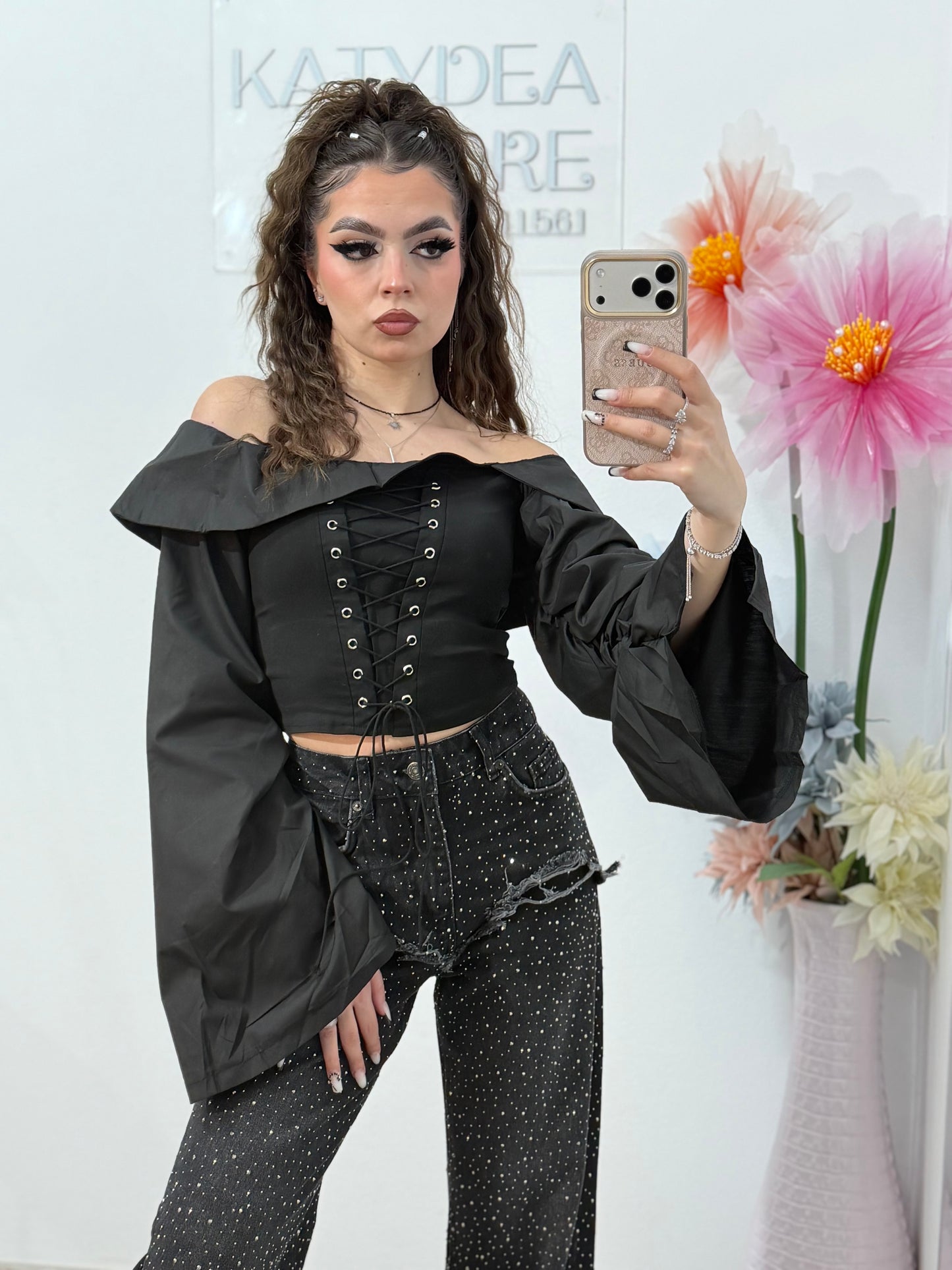 Top stil corset negru HERENA