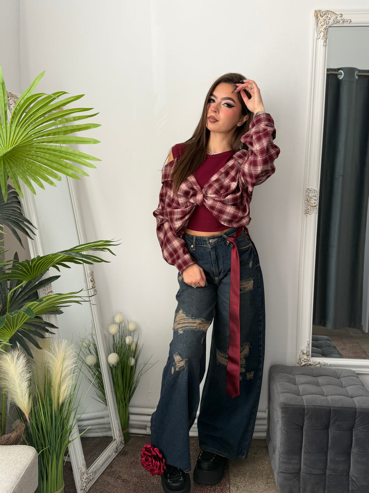 Jeans WideLeg albaștri cu cristale ARYA