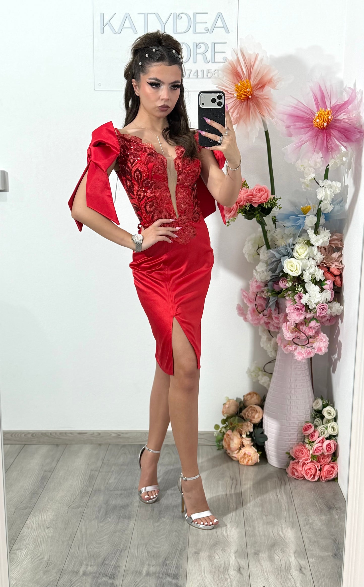 Rochie din tafta roșie PRINCESS