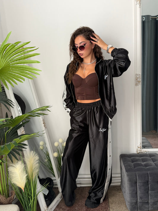 Compleu din satin din 2 piese negru