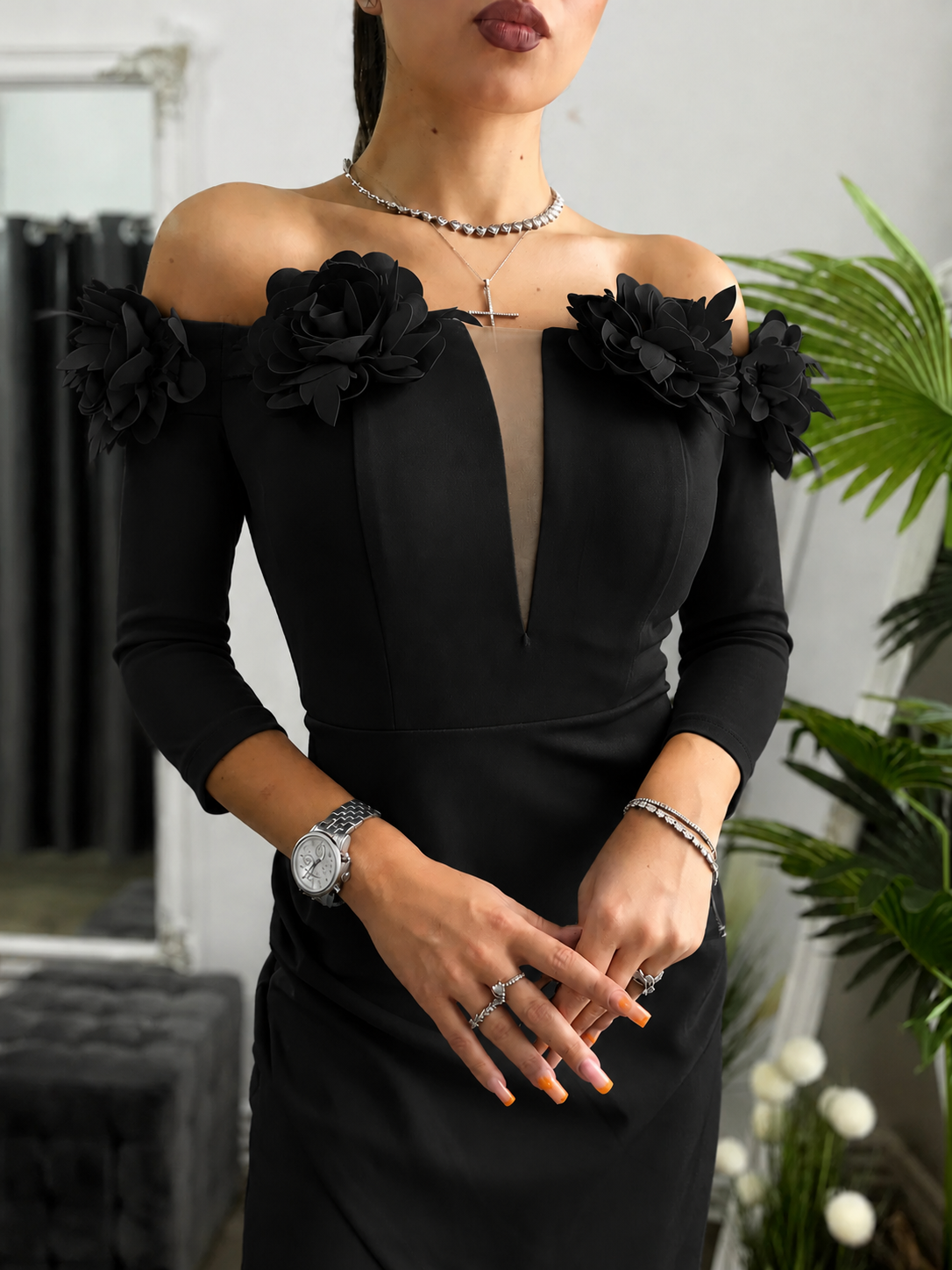 Rochie midi cu maneca 3/4 Maria neagra