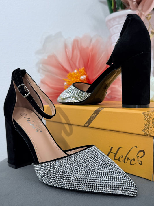Pantofi eleganți negri cu cristale ștanțate MARA