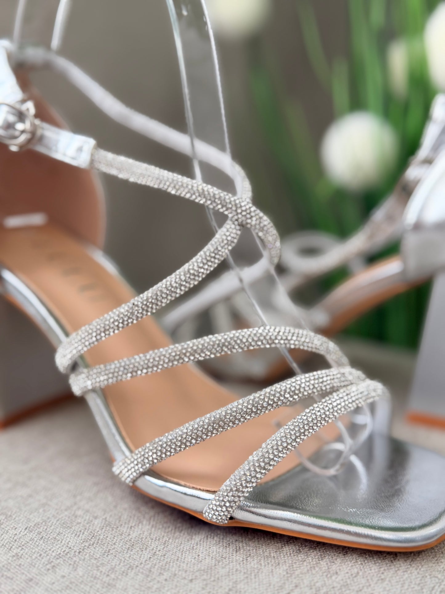 Sandale elegante cu barete cu cristale silver RAMONA
