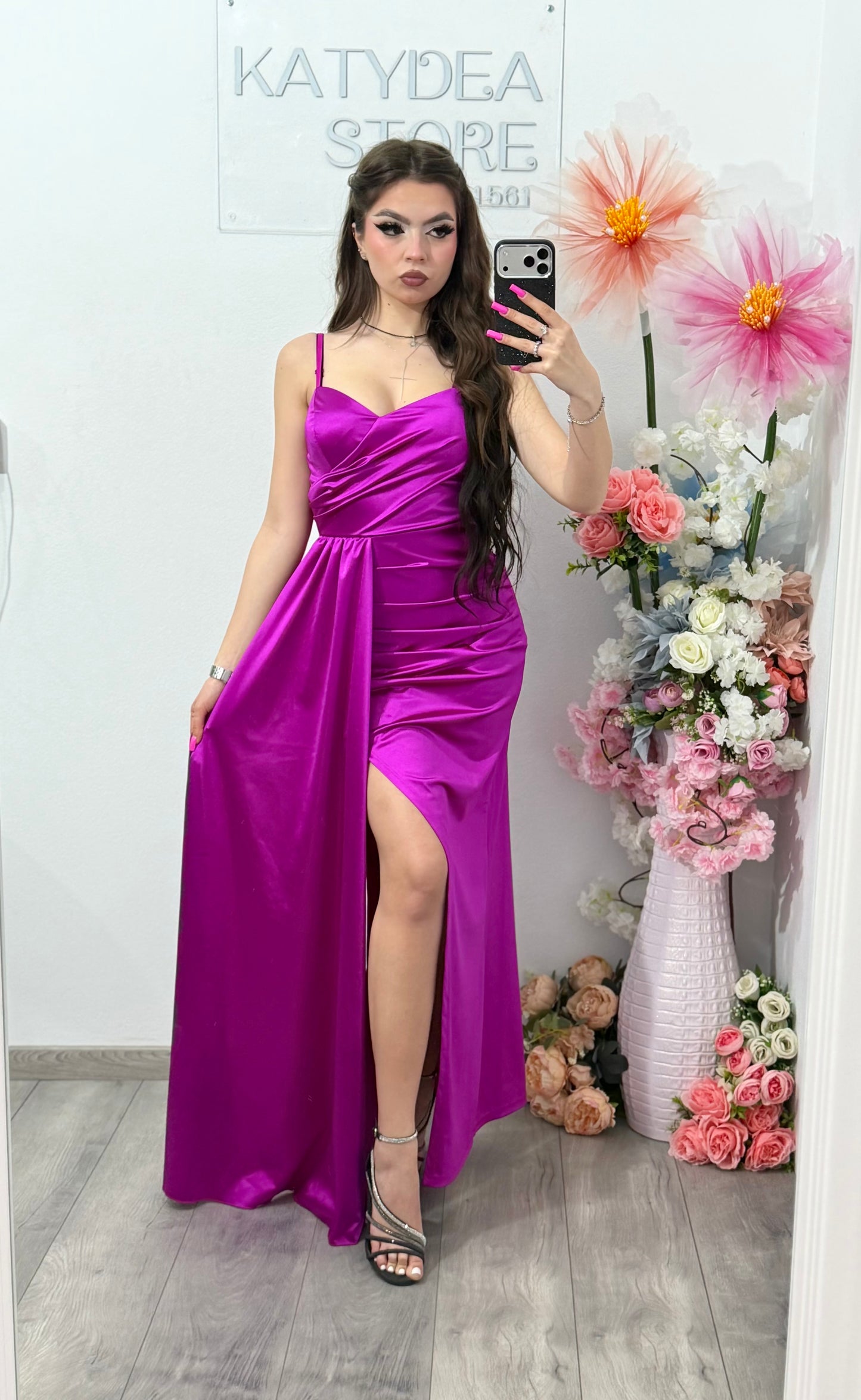 Rochie lunga eleganta fucsia Monique