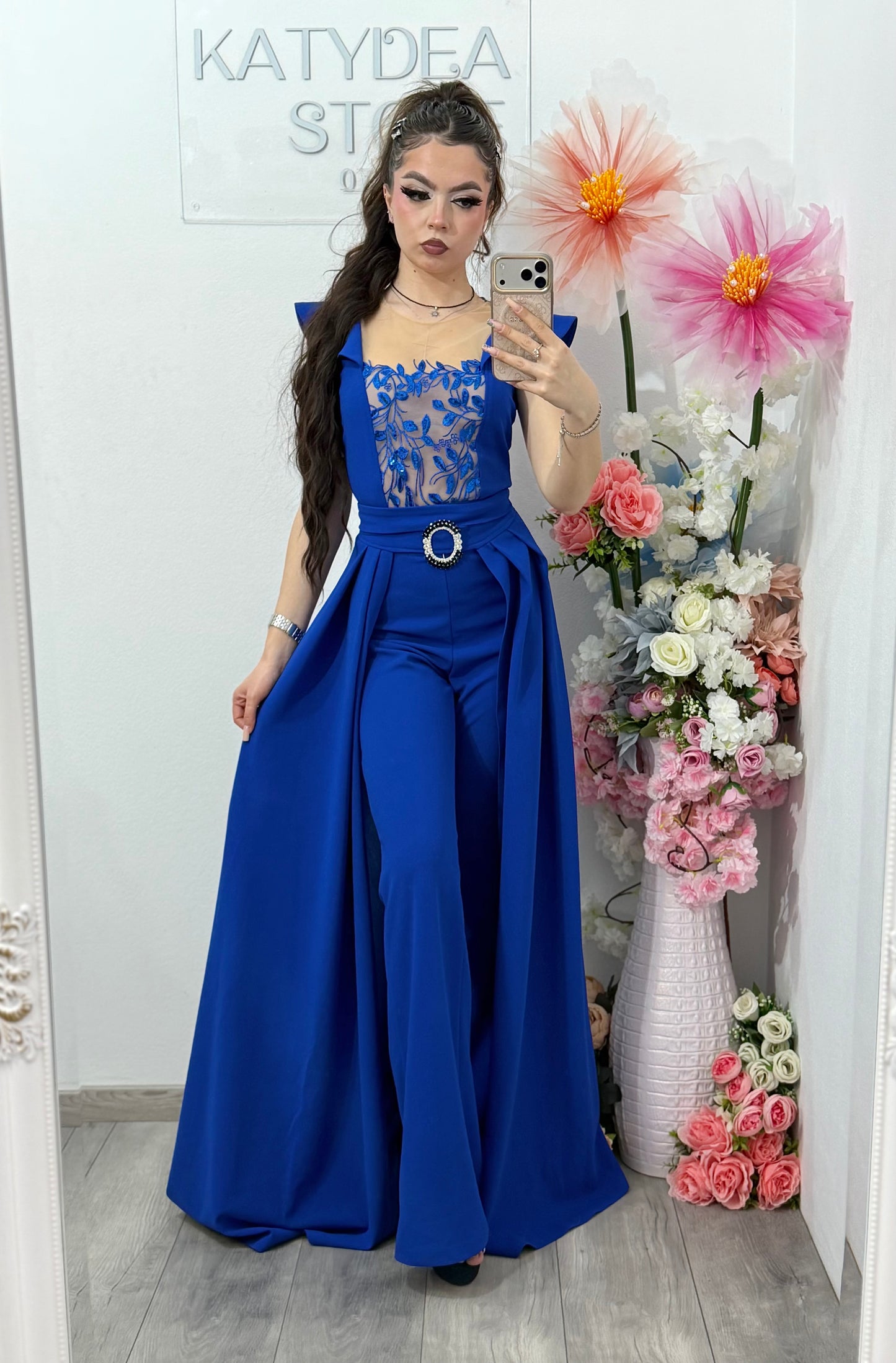 Salopeta albastra eleganta cu trena detasabila Belle