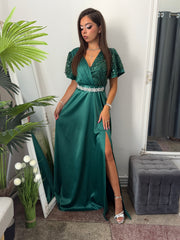 Rochie lungă din tafta verde smarald EDA