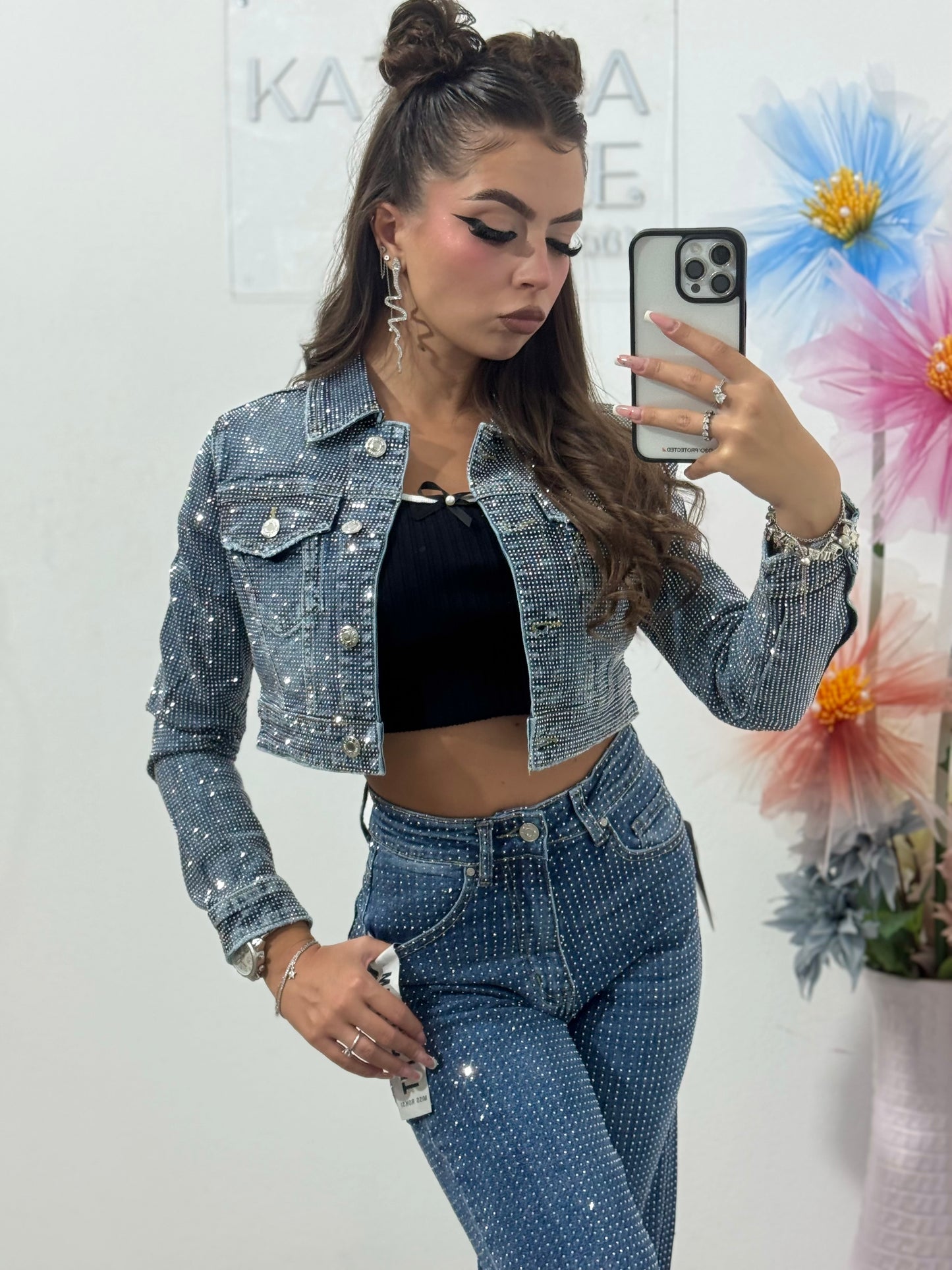 Geacă denim full cristale Xonia