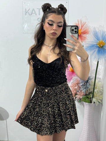 Fustă-pantalon plisată din paiete aurii DELIA