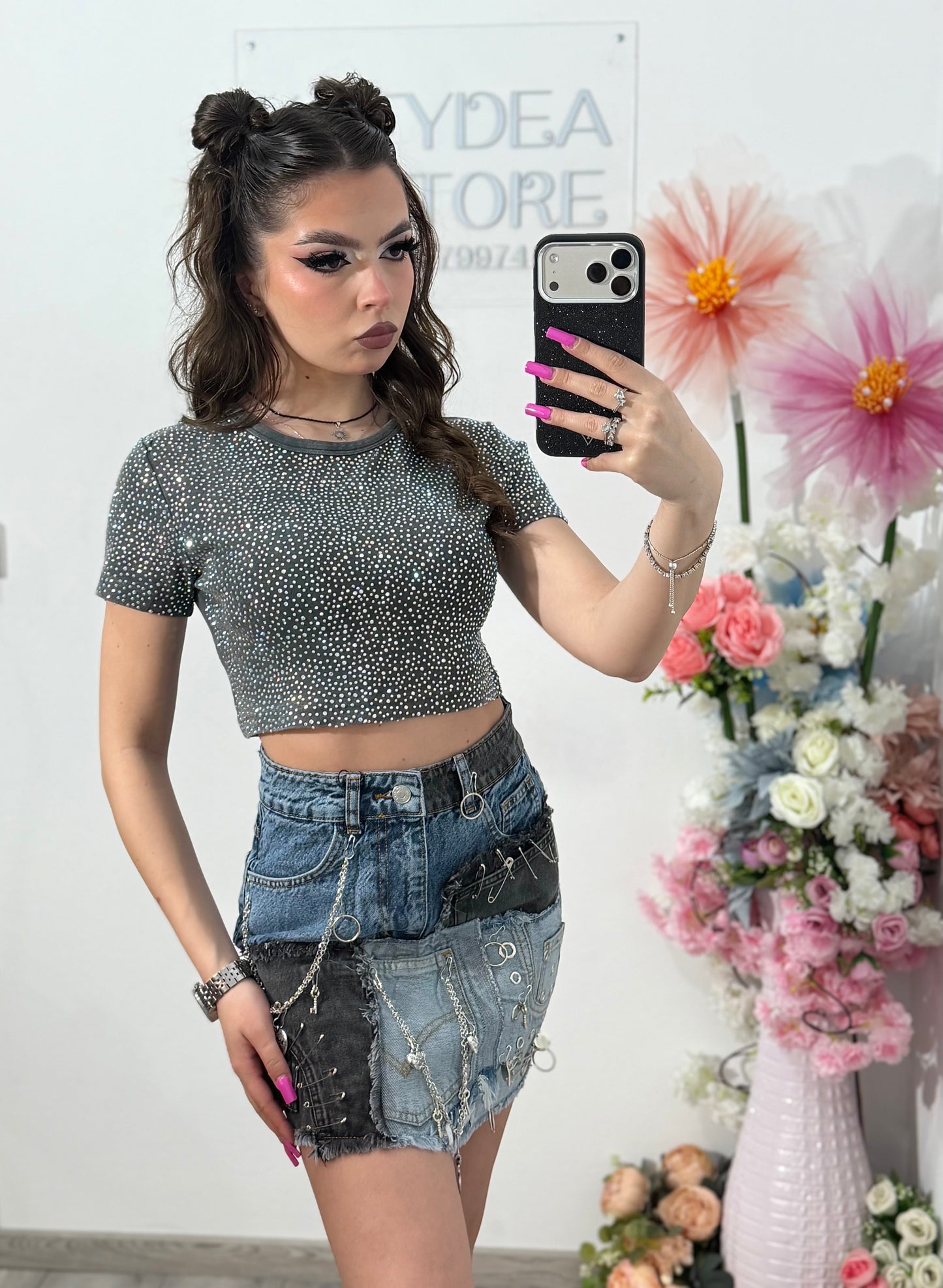 Fustă din denim patchwork ALIS