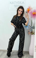 Compleu negru cu detalii argintii și cu bolduri FREYA