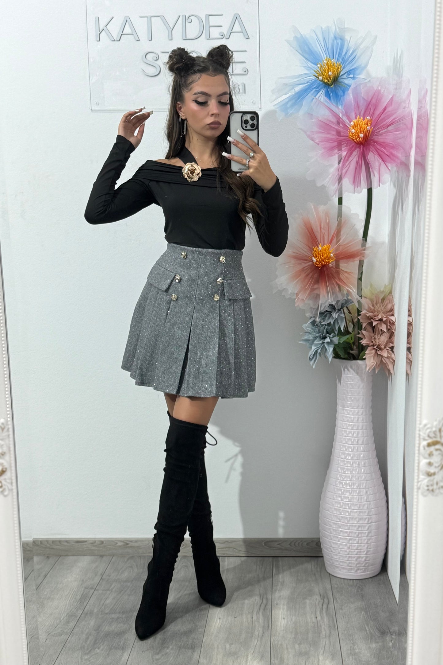 Fustă plisată din stofă și lână Eliza