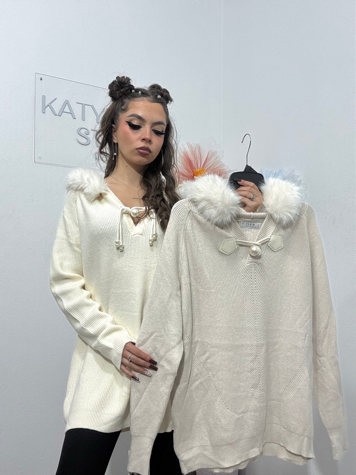 Hanorac din tricot cu blăniță Monika