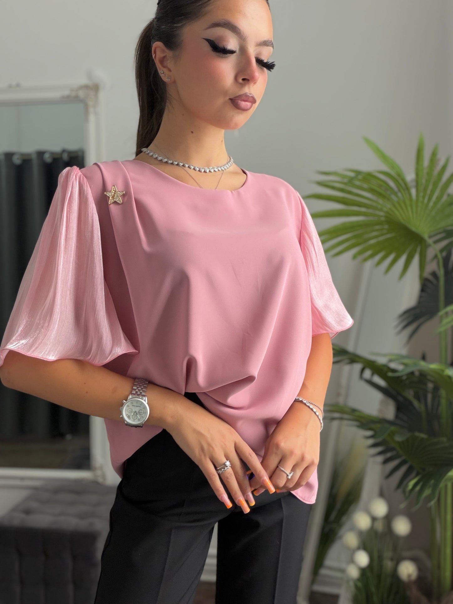 Cămașă elegantă roz ANTONIA