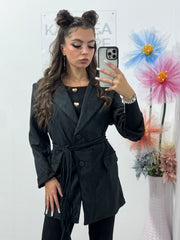 Geacă din piele întoarsă cu corset Delia neagră