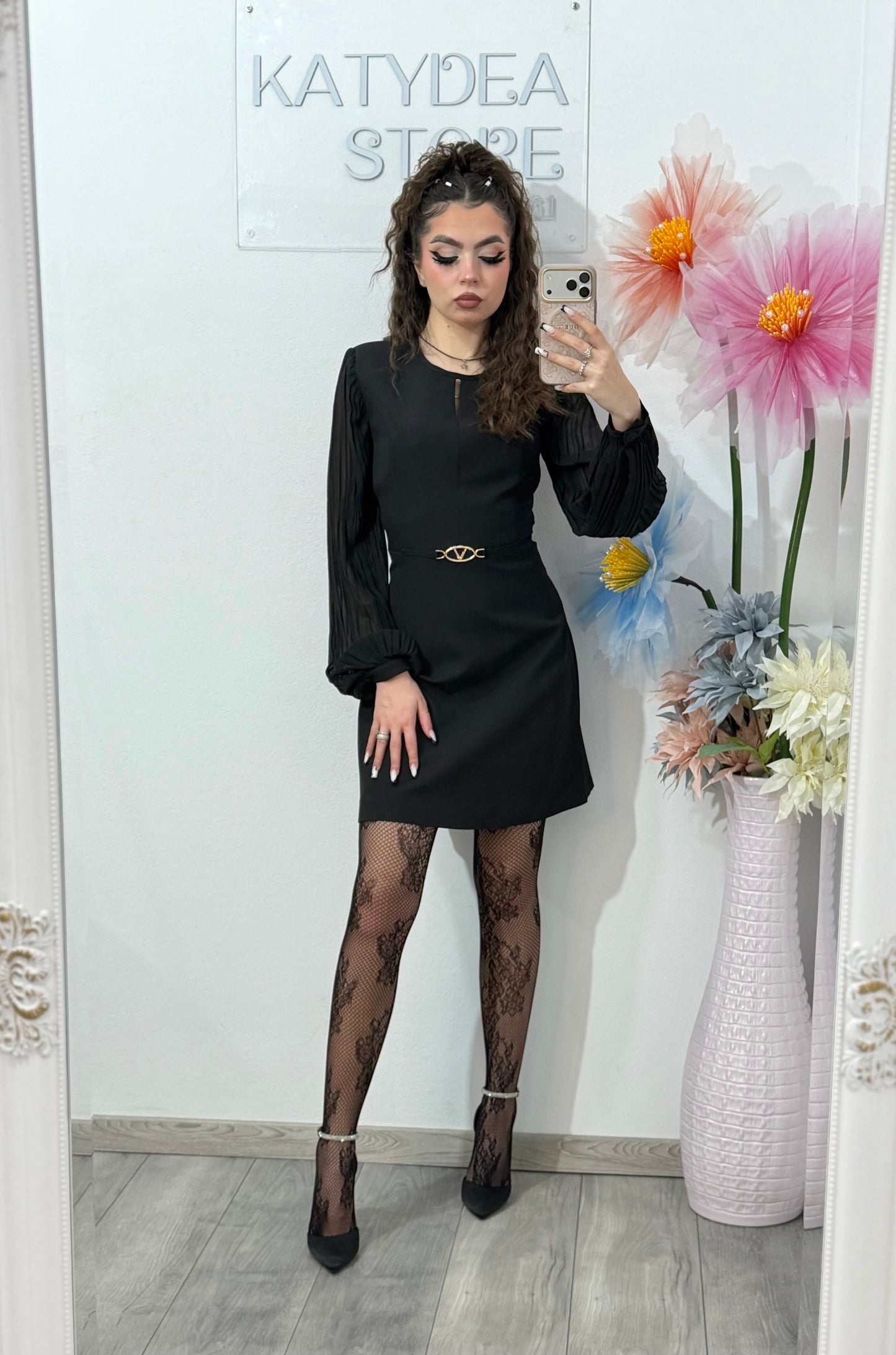 Rochie elegantă neagră cu manecuta bufanta ALICE