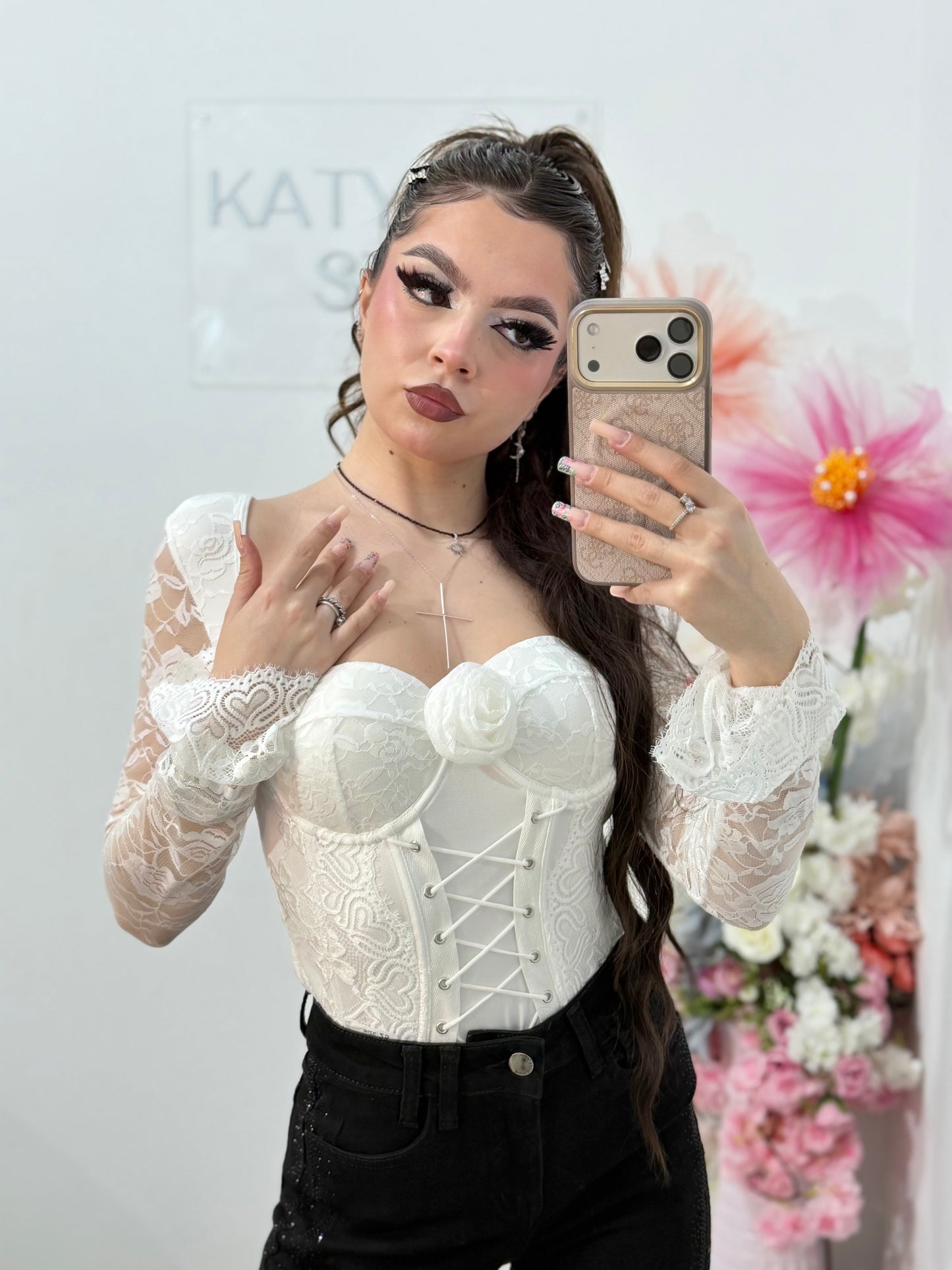 Corset din dantelă cu trandafiri DENISSA